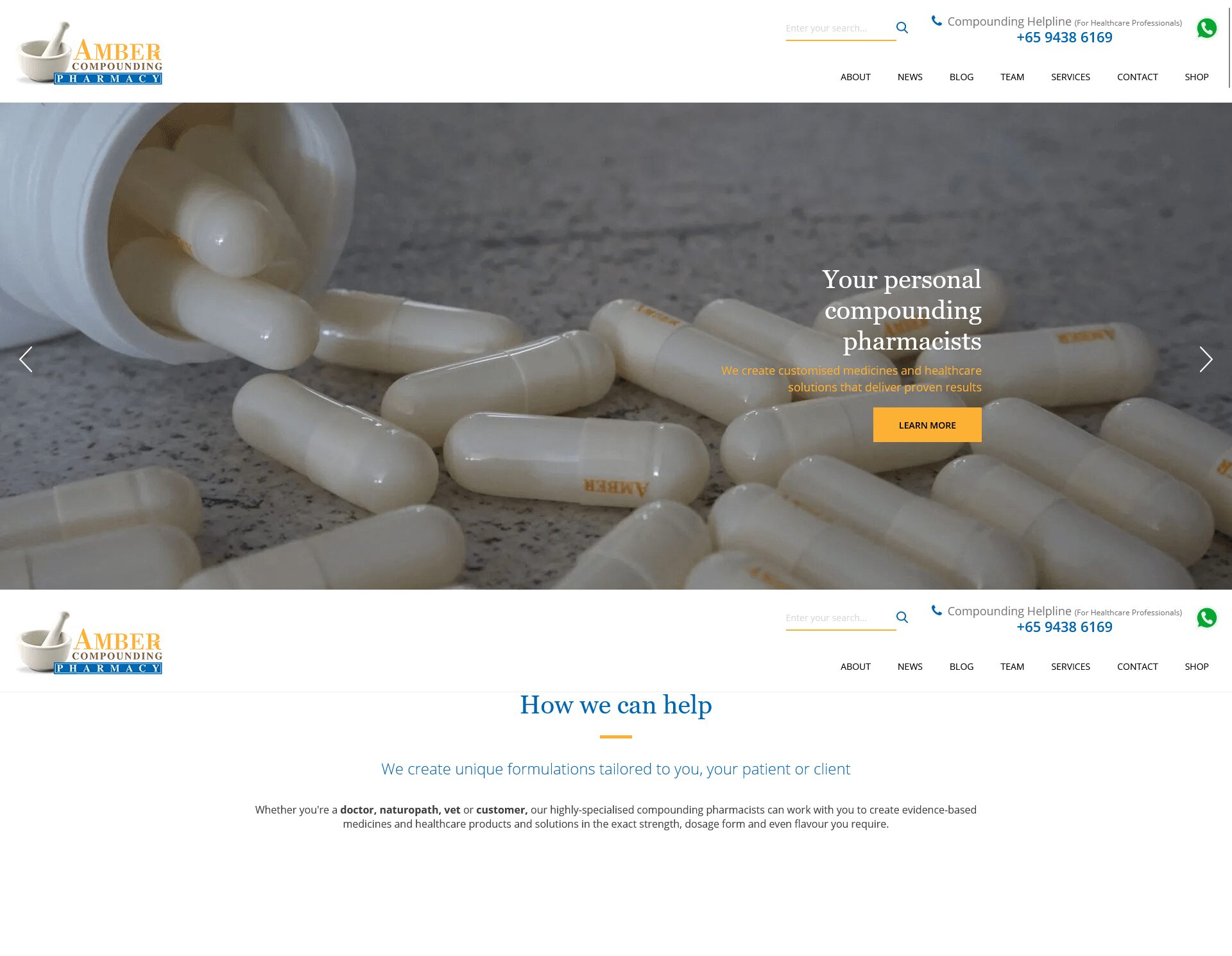 Amber Compounding Pharmacy homepage screenshot