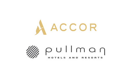 Stacked Gold Accor logo and black Pullman logo