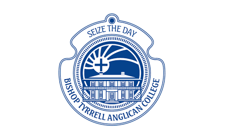 Blue and white Bishop Tyrrell Anglican College logo