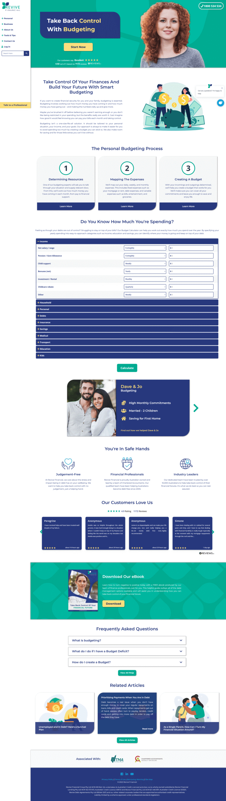 Screenshot of Revive Financial webpage written by KB