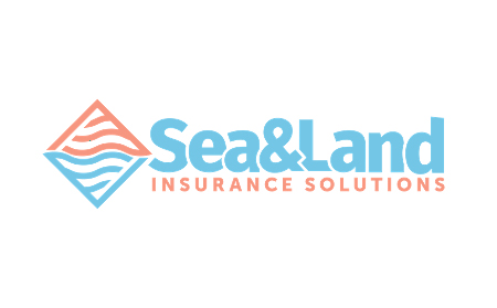 Light blue and orange Sea and Land Insurance Solutions logo with wave icon