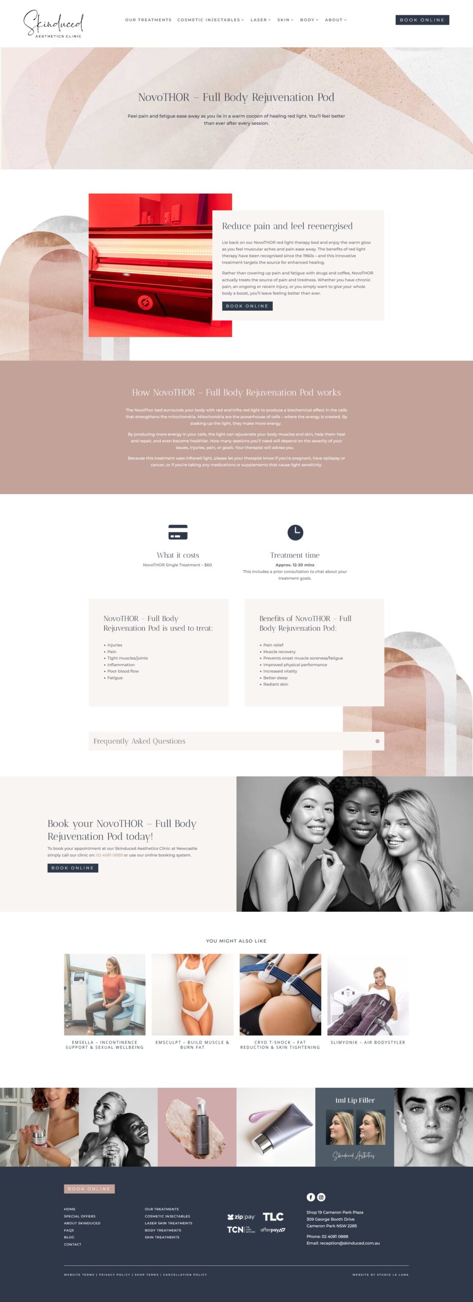 Screenshot of Skinduced Aesthetics Clinic website services page written by KB