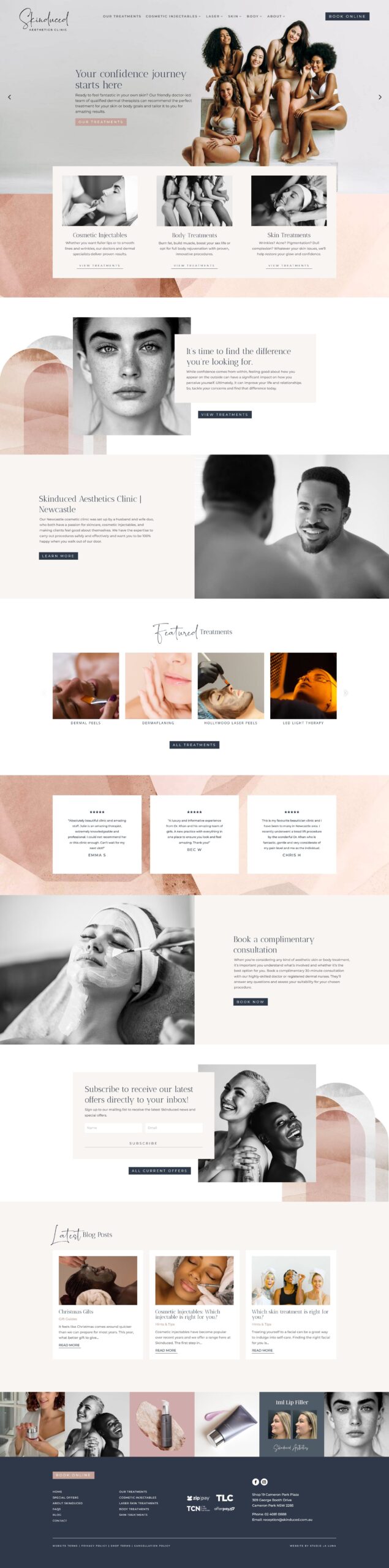 Screenshot of Skinduced Aesthetics Clinic website homepage written by KB Copywriting