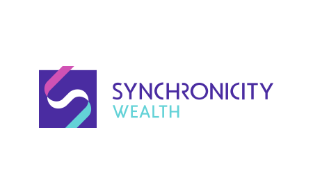 Purple, blue and pink Synchronicity Wealth logo