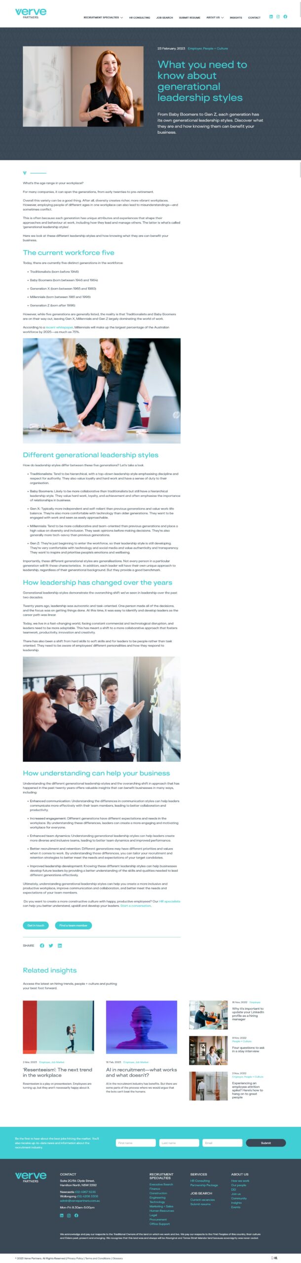 Screenshot of Verve Partners blog on generational leadership styles