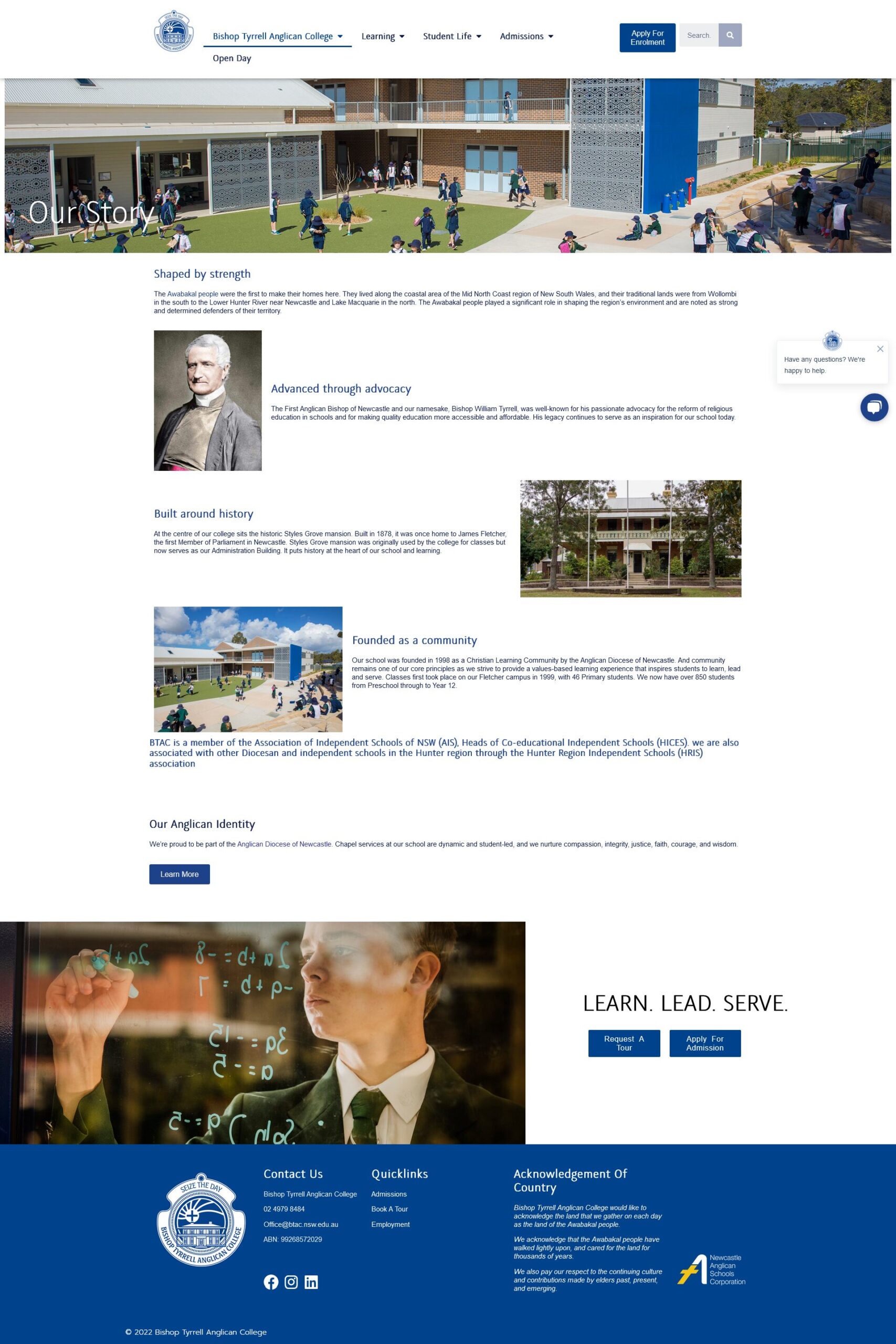 Screenshot of Bishop Tyrrell Anglican College story page on the website