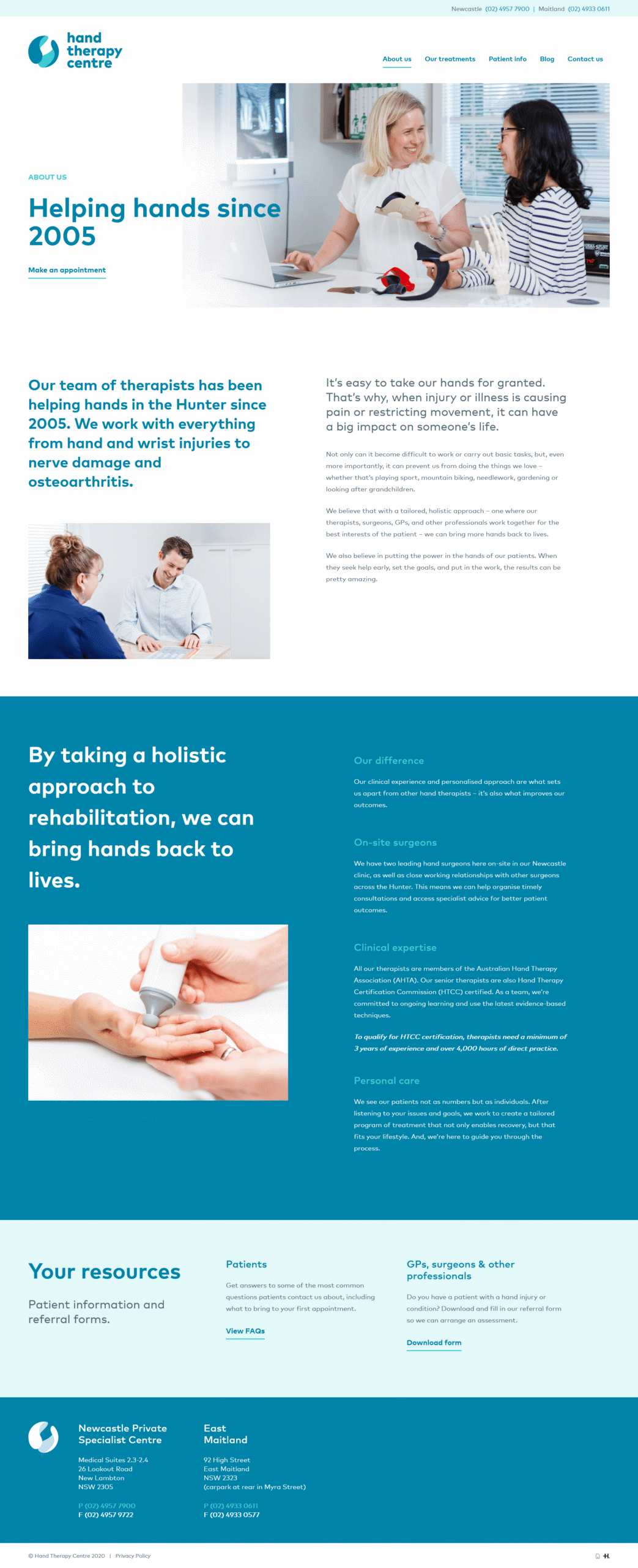 Screenshot of Hand Therapy Centre website about page written by KB