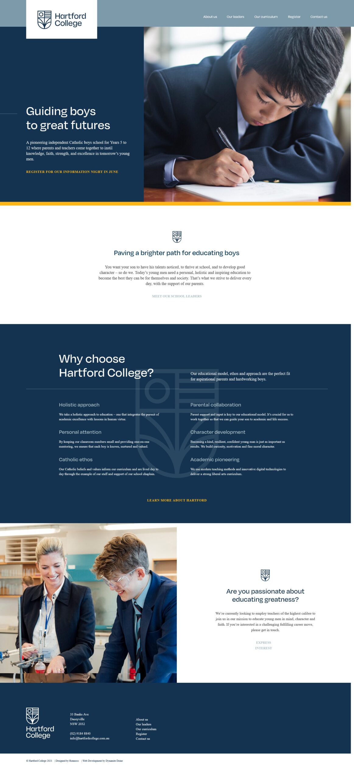 Screenshot of Hartford College homepage written by Kerrie Brooks