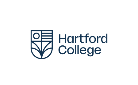 Navy blue Hartford College school logo with crest