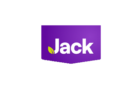 Purple and white Jack logo with a green leaf on the J