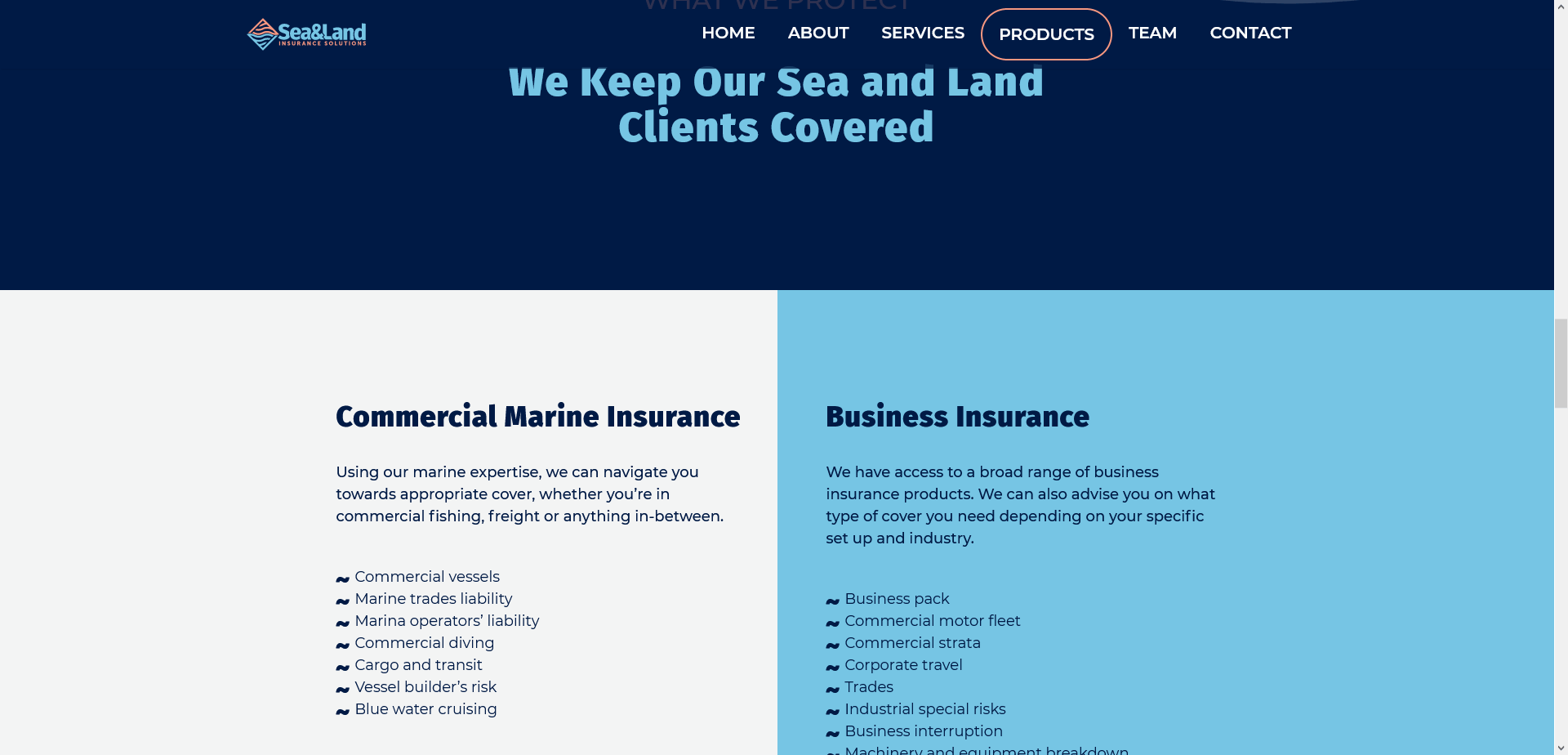 Screenshot of Sea and Land Insurance homepage bottom