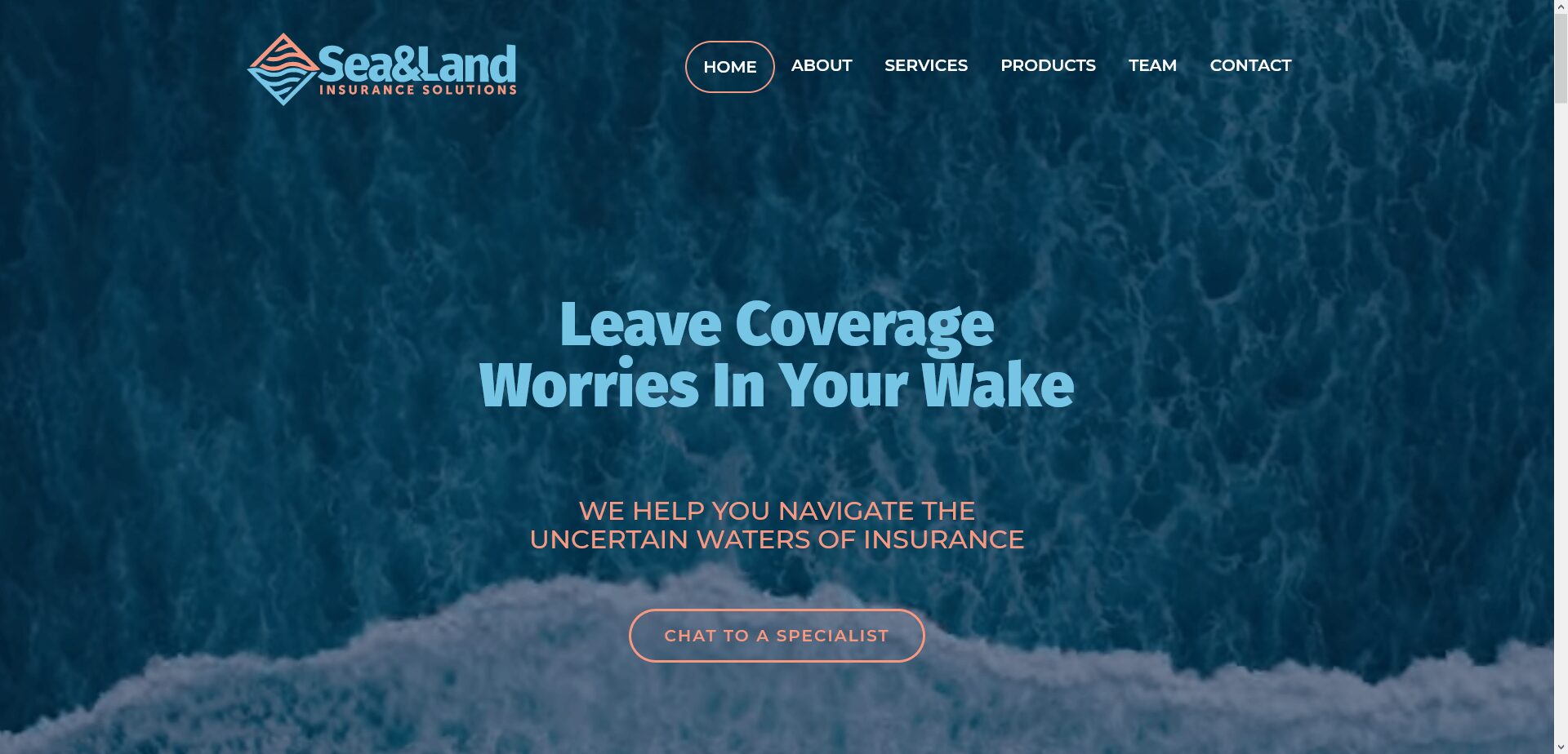 Screenshot of Sea and Land Insurance website homepage top