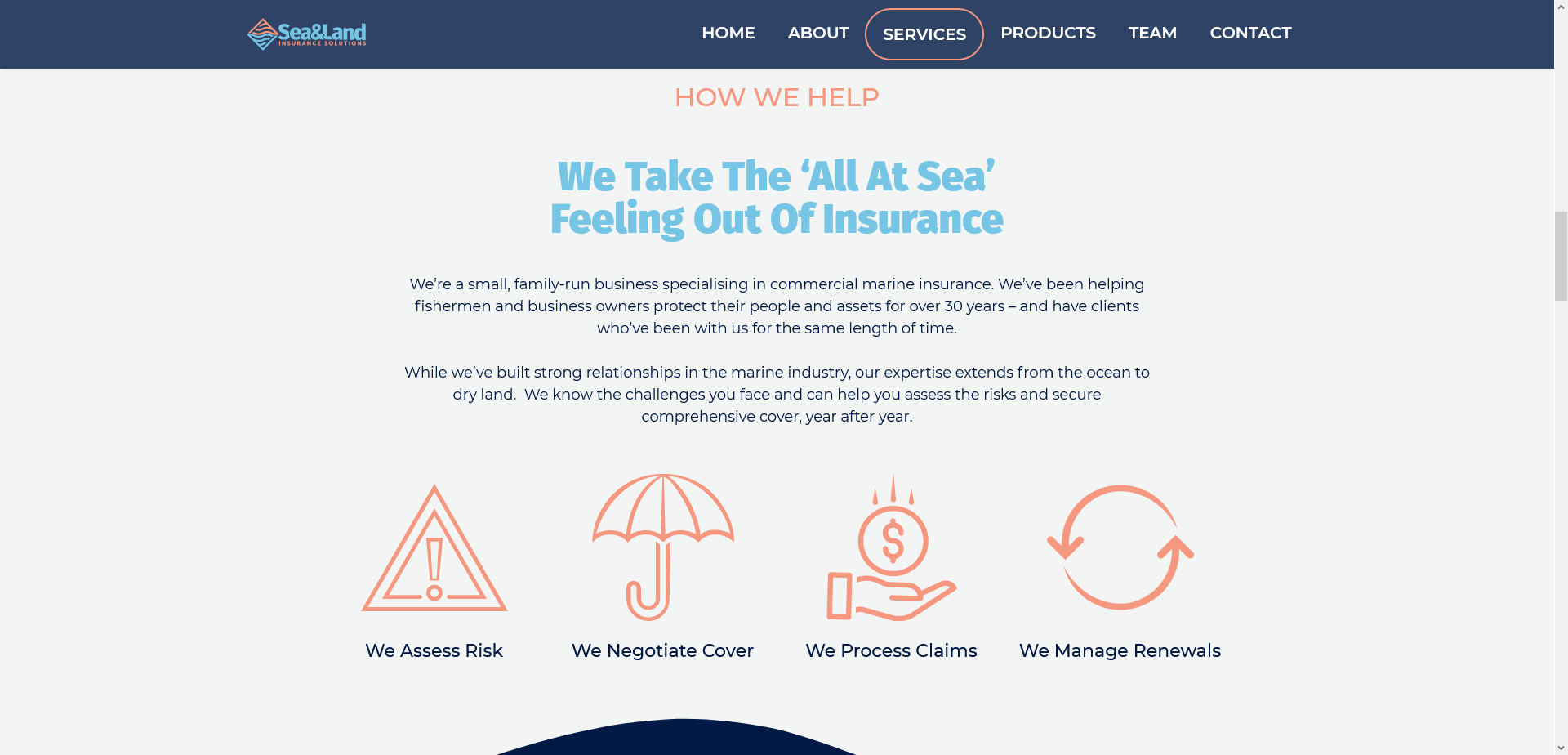 Screenshot of Sea and Land Insurance homepage middle