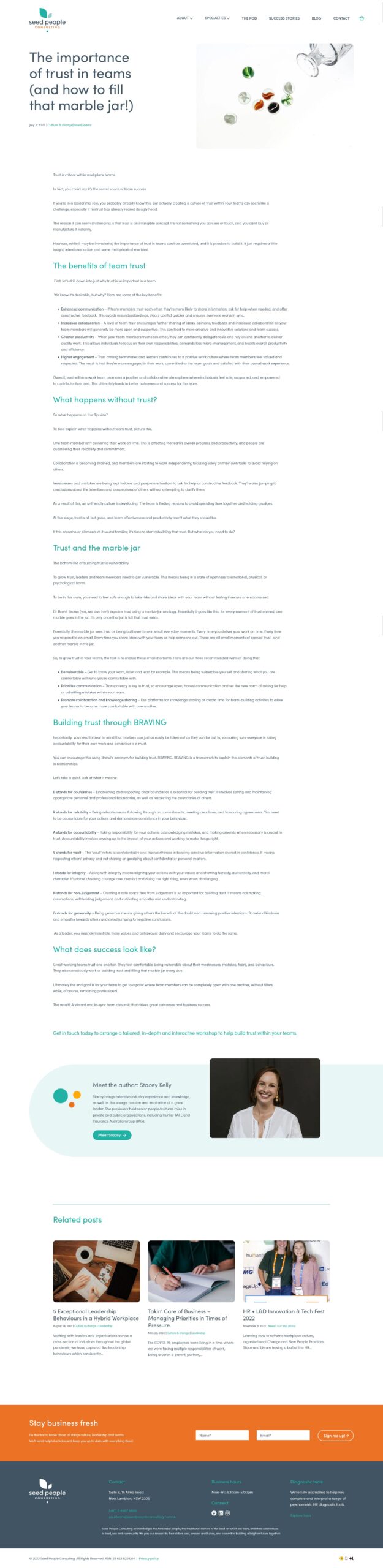 Screenshot of Seed People Consulting blog on team trust