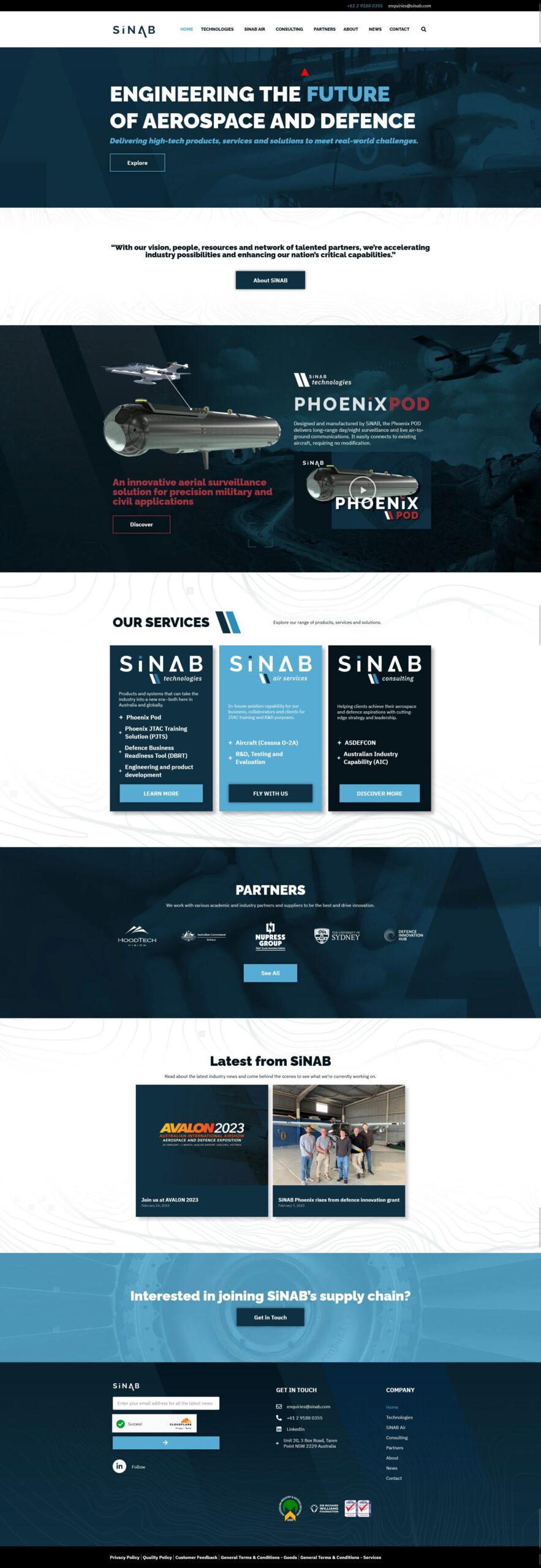 Screenshot of SINAB website homepage written by engineering copywriter Kerrie Brooks