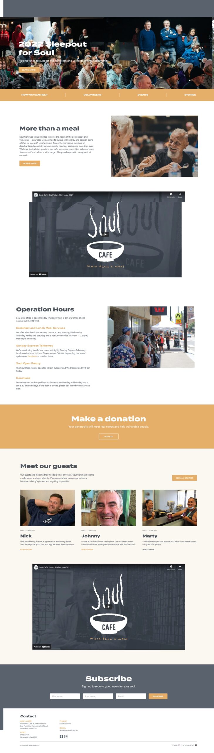 Screenshot of Soul Cafe not for profit homepage written by KB