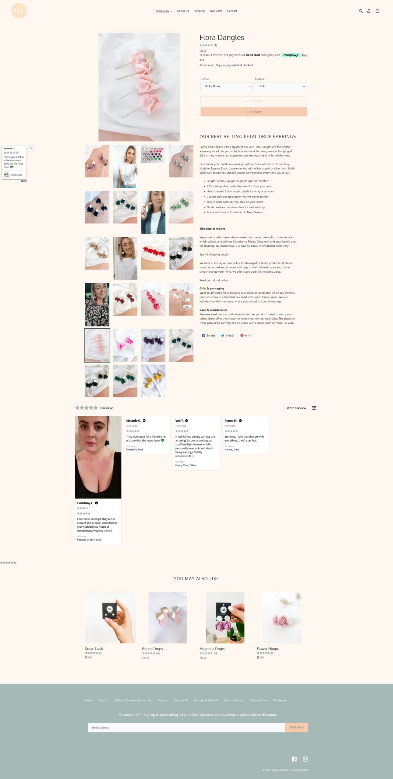 Screenshot of Willow Collective SEO product description for earrings