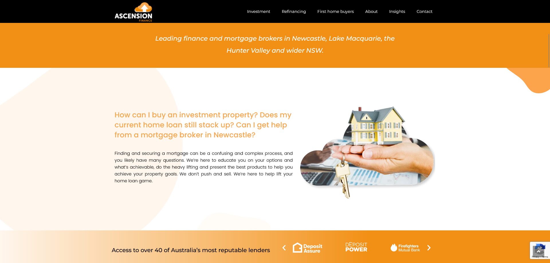 Screenshot of Ascension Finance homepage top