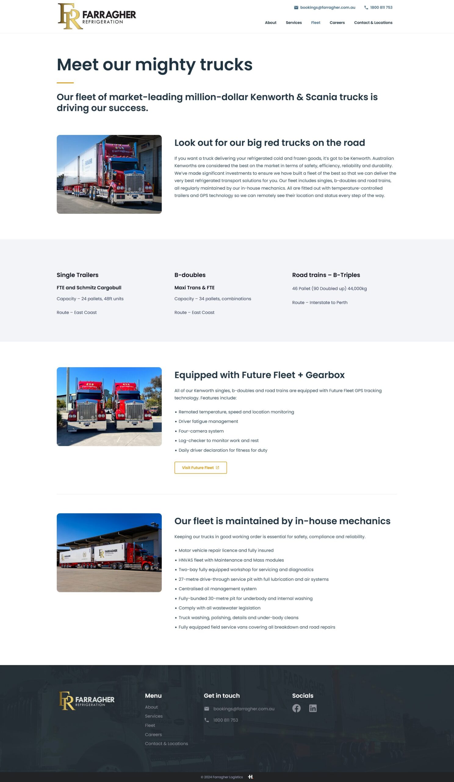 Screenshot of Farragher Refrigeration website fleet page